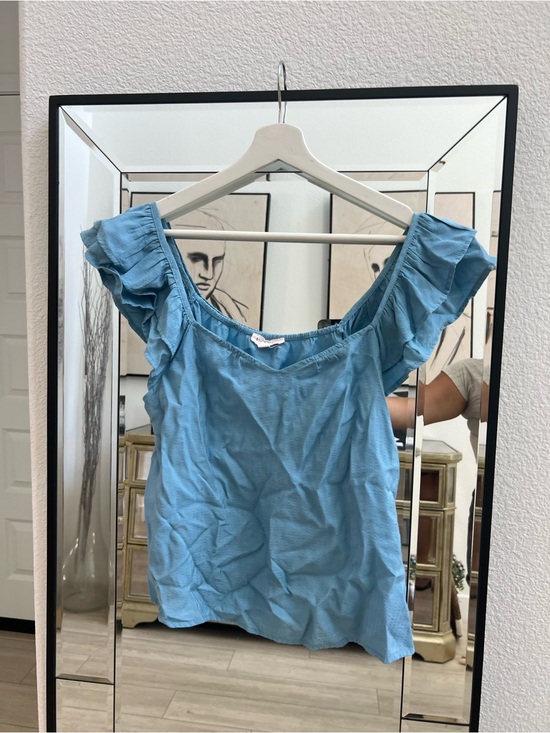 Blu Pepper Tops - Blu Pepper Sky Blue Ruffle Sleeve Blouse